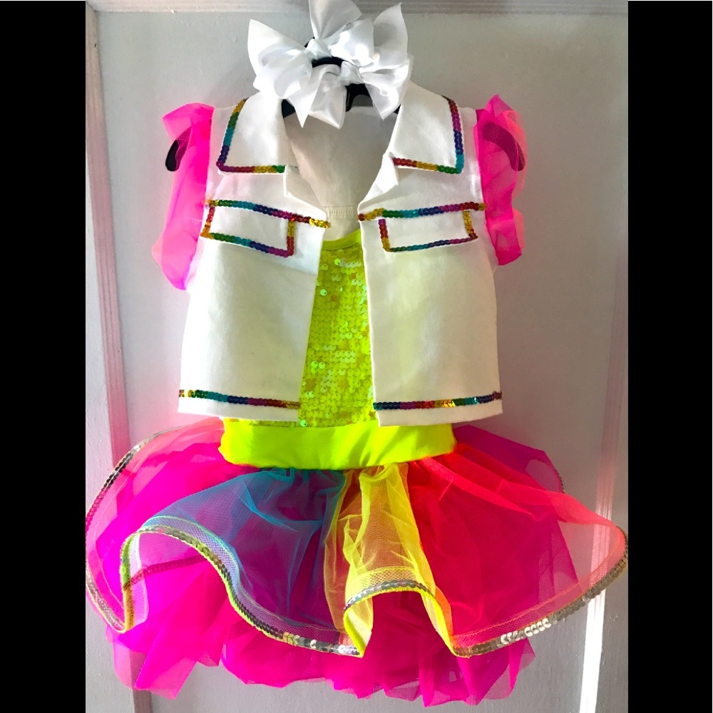 Custom-made rainbow neon dance costume, 3-4T
